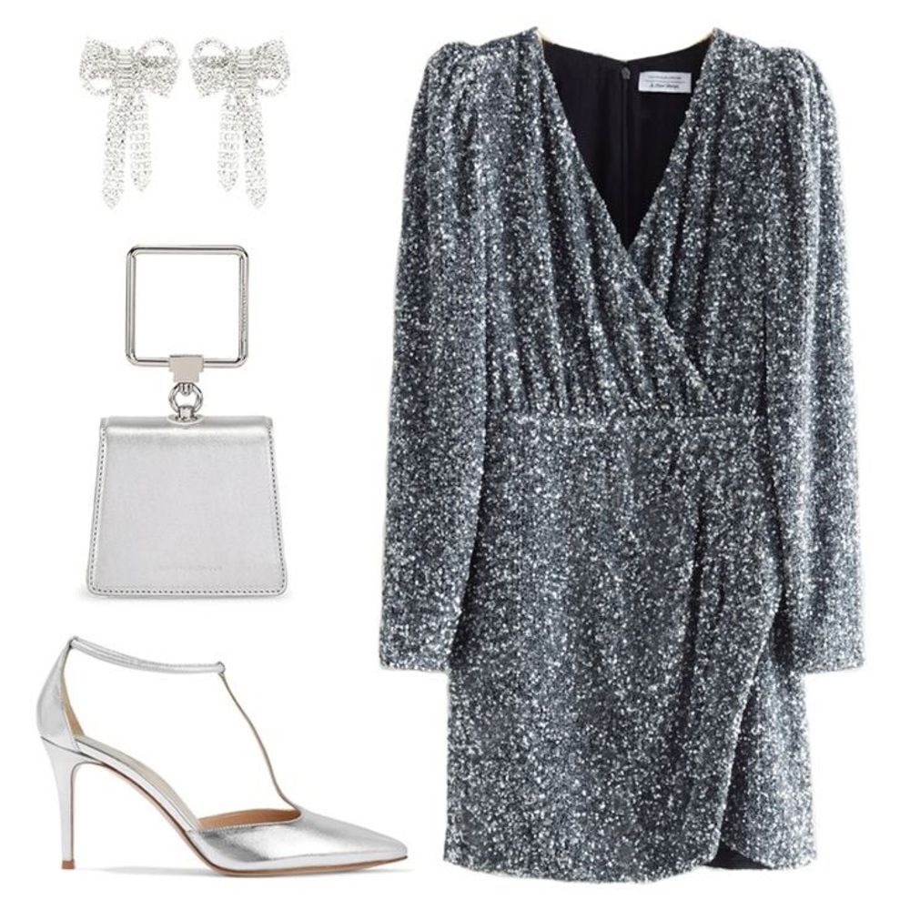 & Other Stories Silver Sequin Wrap Dress NWT!